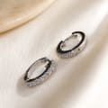 925 Sterling Silver Crystal Huggie Hoop Bali Earrings view 4