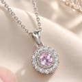 925 Sterling Silver Blush Pink Solitaire Double Halo Pendant view 1