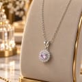 925 Sterling Silver Blush Pink Solitaire Double Halo Pendant view 5