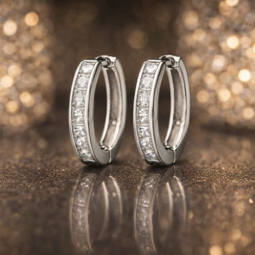 925 Sterling Silver Sparkling Pave Hoop Earrings
