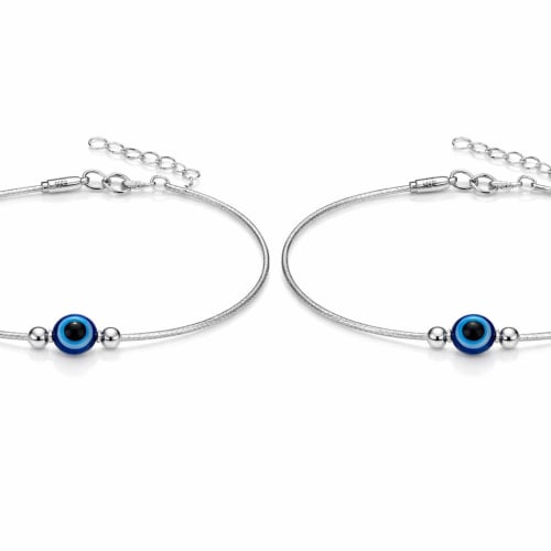 925 Sterling Silver Evil Eye Anklet Set