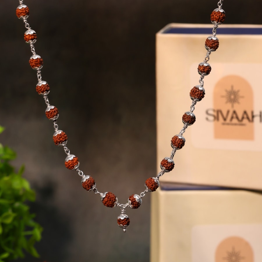 Original 5-Mukhi Rudraksha Mala in 925 Sterling Silver 925 silver jewellery SIVAAH