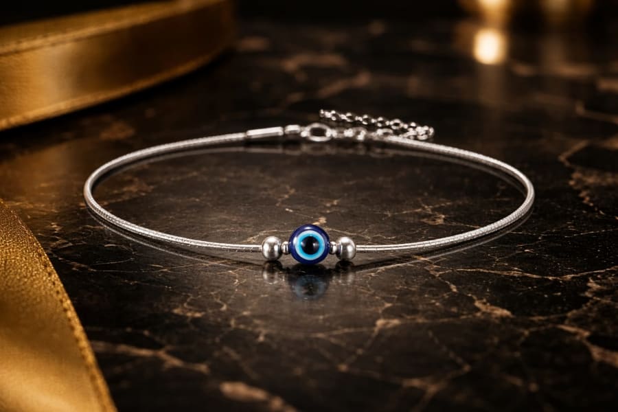 925 Sterling Silver Single Evil Eye Anklet 925 silver jewellery SIVAAH