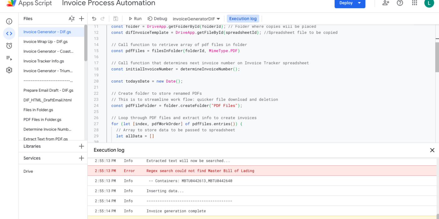 Script used for invoice automation