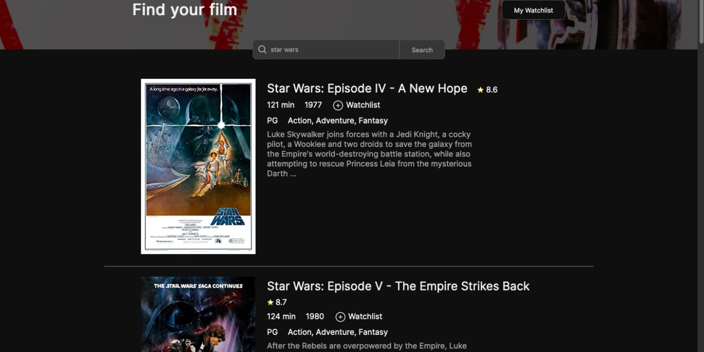 Example of a movie search