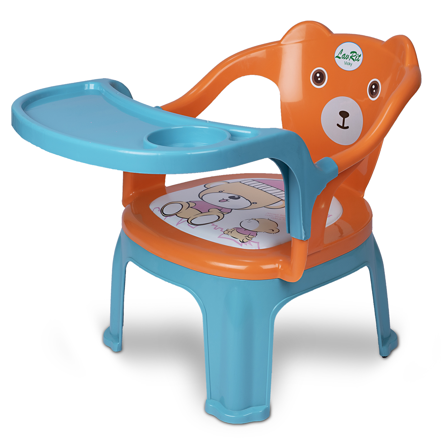 Baby Feeding Chair with Detachable Tray - Orange & Blue