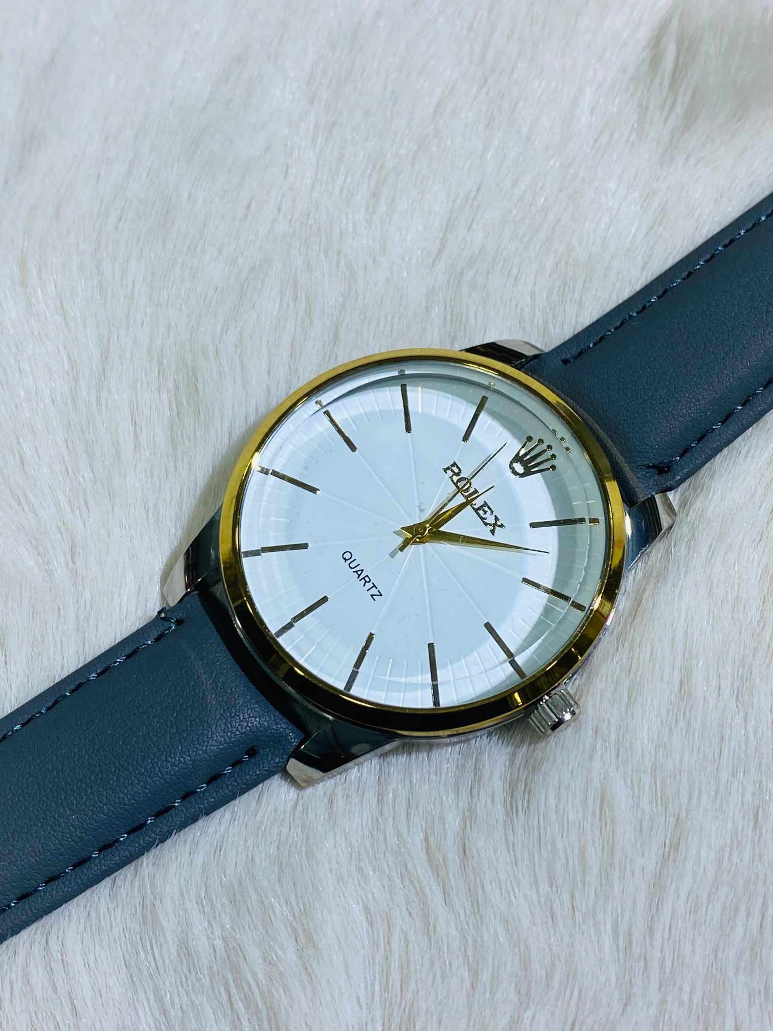 ROLEX CLASSIC LEATHER & WHITE DIAL WATCH