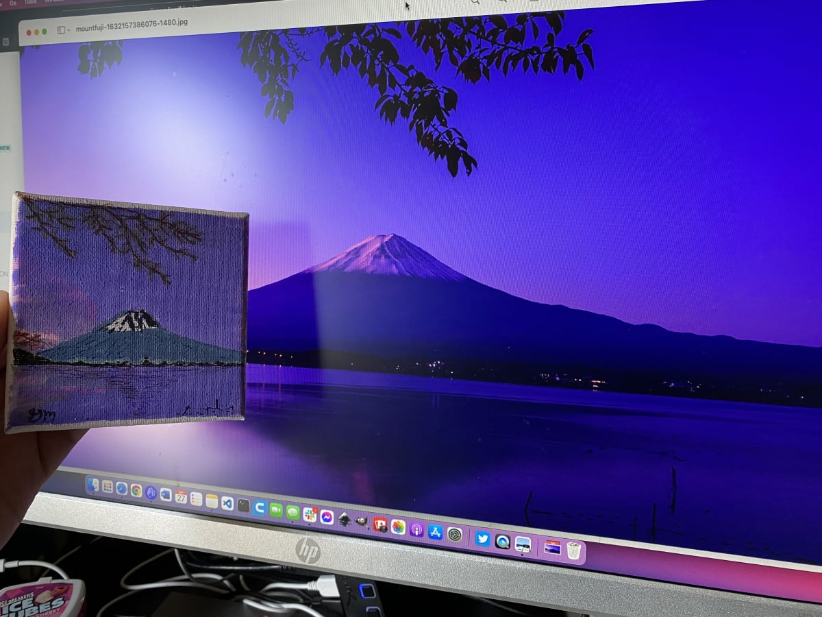 "Sunset on Fuji" in front of the reference photo