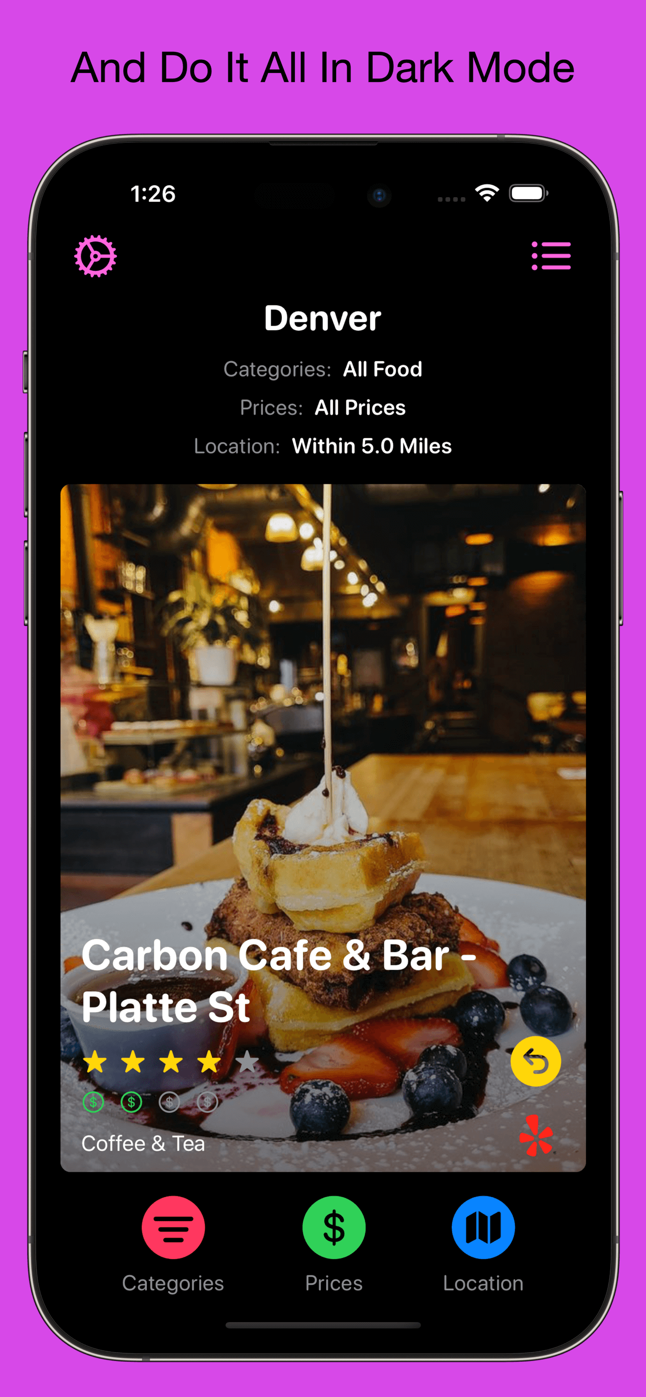 Hot Local Food - Home Screen - Dark Mode