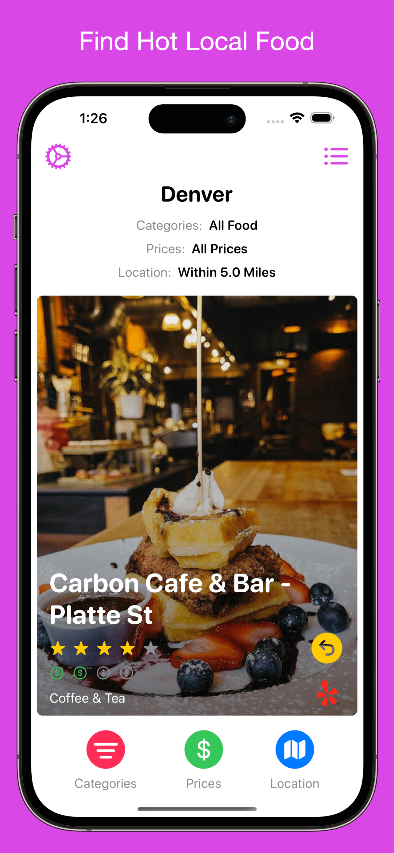Hot Local Food - Home Screen - Light Mode
