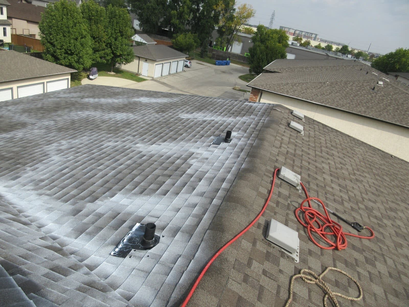 Overhead view of a roof being rejuvenated