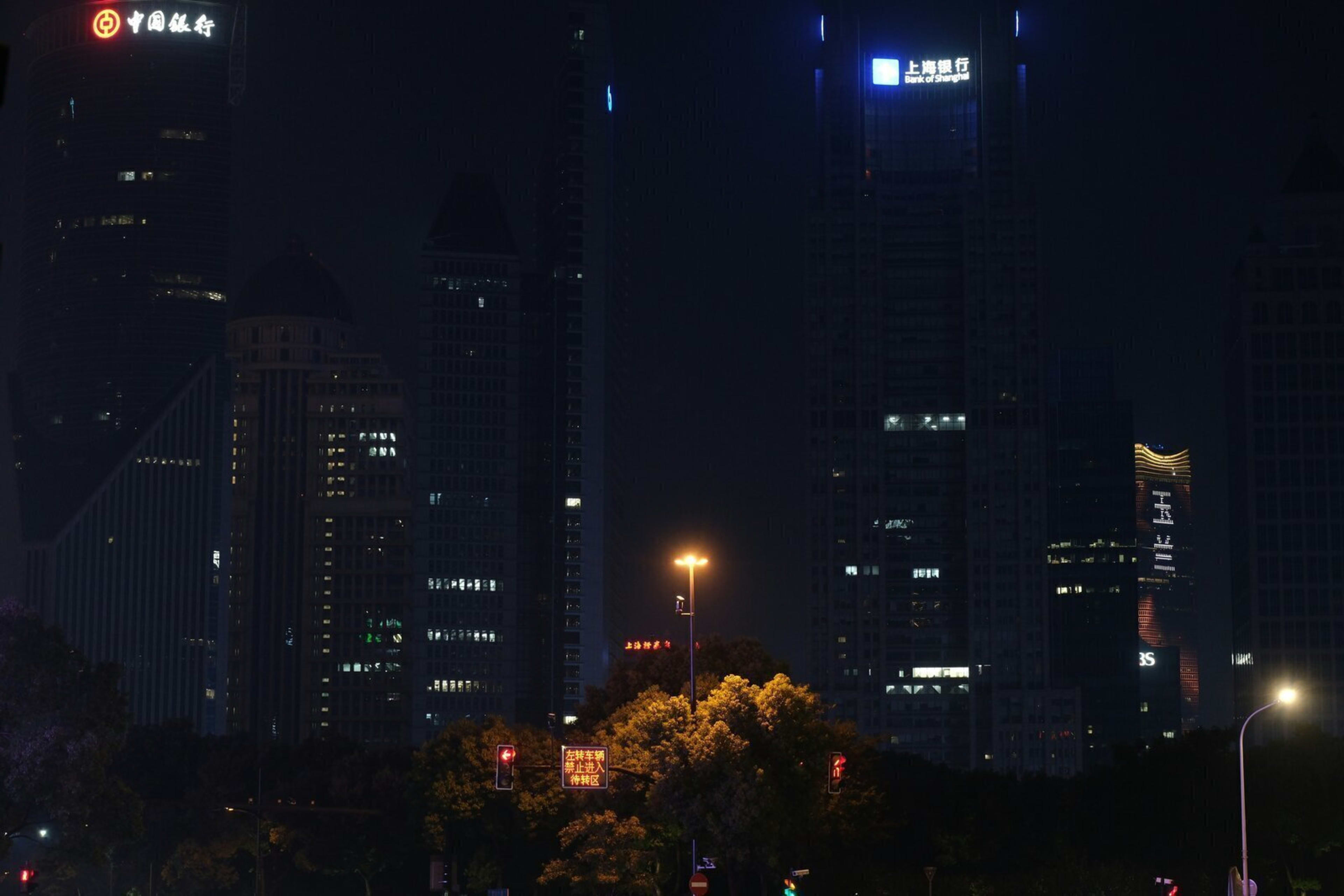City skyline at dusk