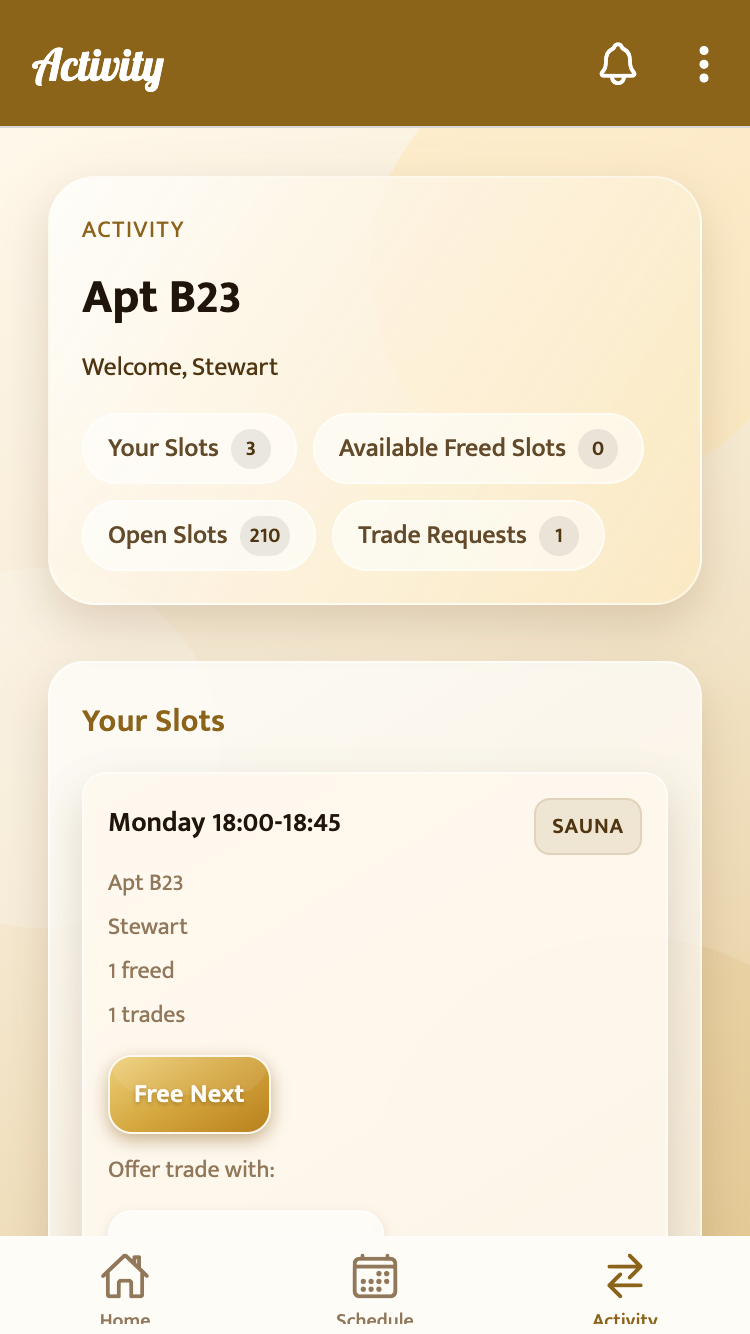 Resident activity screen