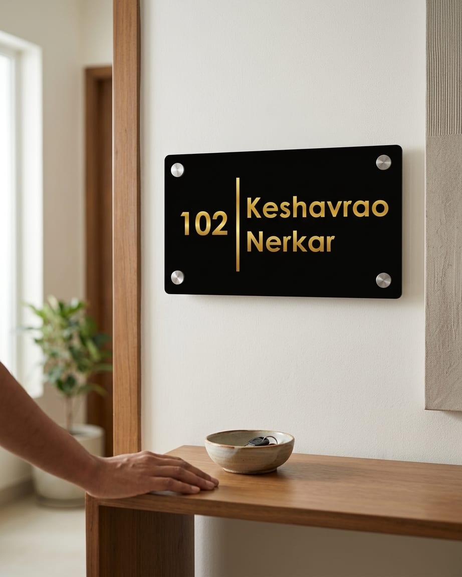 Acrylic Name Plate For Flat with Flat No by Marathi Design