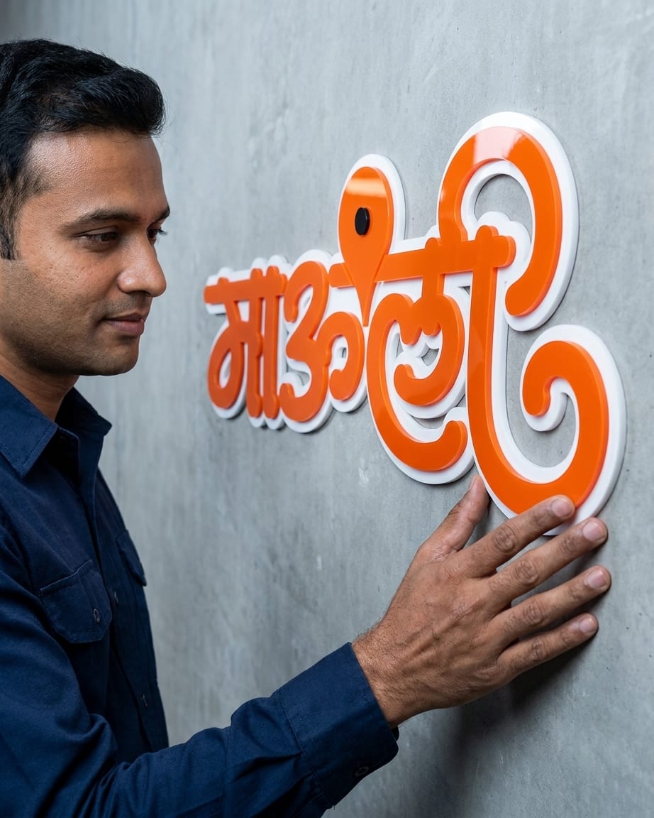 Mauli Marathi Acrylic Name for Home – Custom White & Orange by Marathi Design