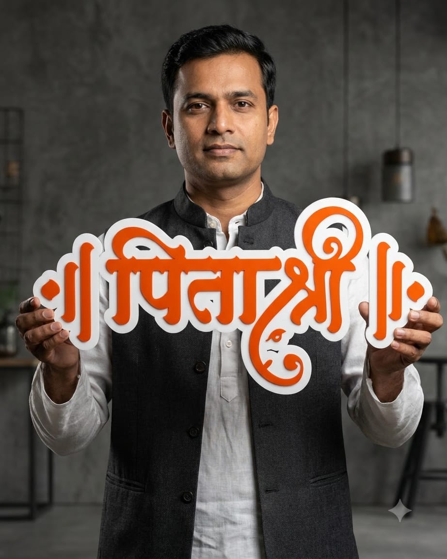 Pitashree Hindi Name with Ganesh Design – Acrylic by Marathi Design