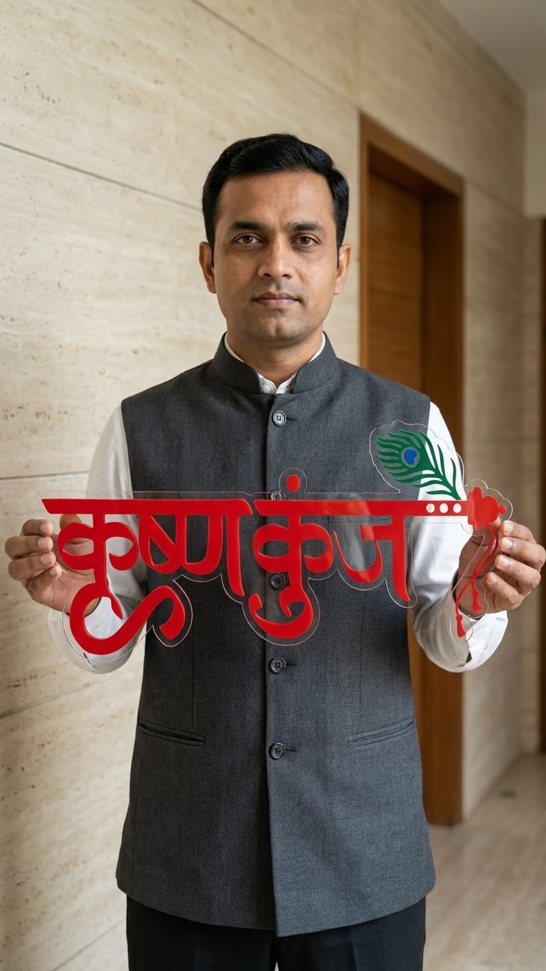 Krushnkunj Marathi Name for Society Flat – Acrylic by Marathi Design