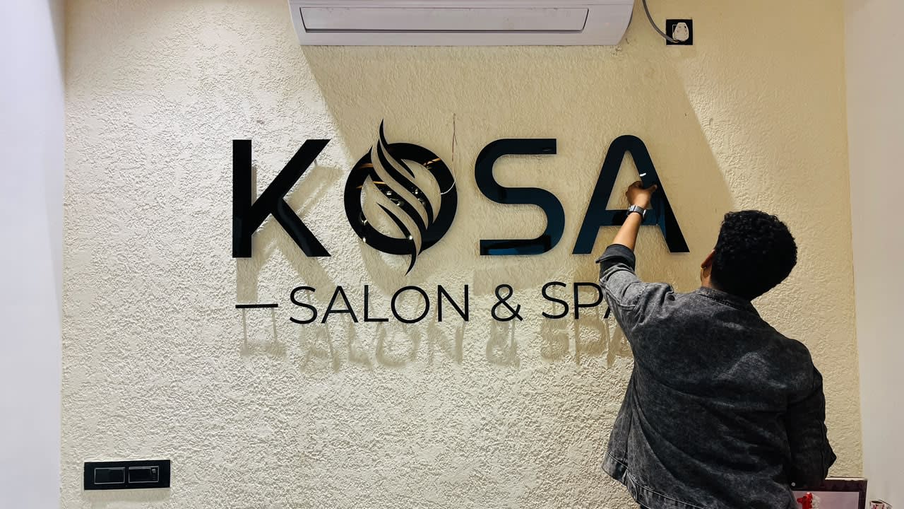 Kosa Salon & Spa - Counter Back Logo - Signage and CNC Decor Installation at Raut Wadi, Akola by Marathi Design
