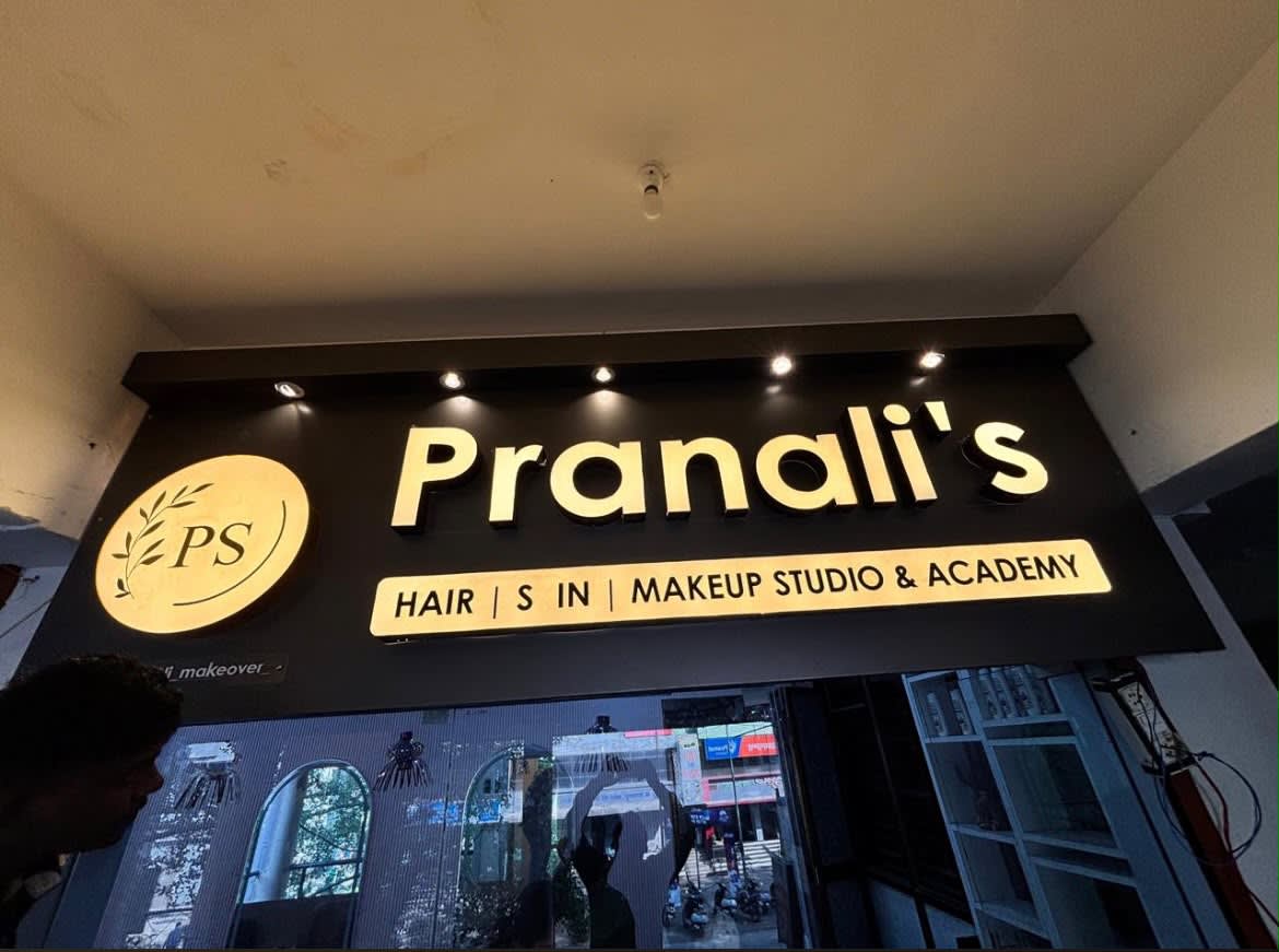 Pranali's Hair,Skin Makeup Studio - ACP + LED Letters - Signage and CNC Decor Installation at Raut Wadi, Akola by Marathi Design
