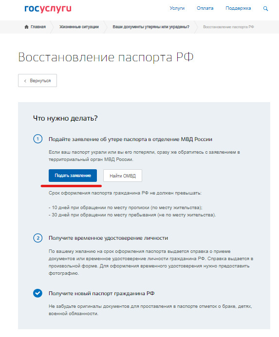 Образец заявления о потере паспорта гражданина рф в полицию