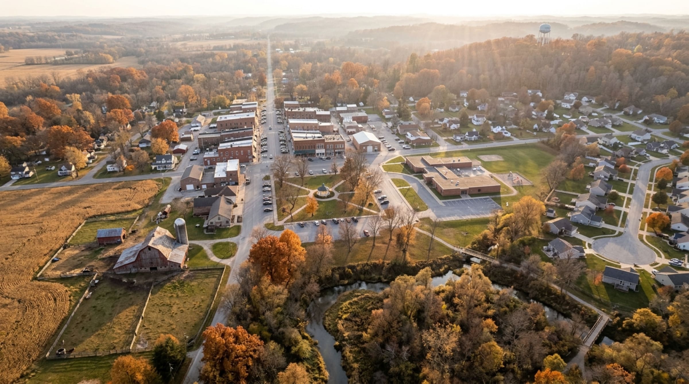 Maple Hollow from above, Hank's fields to the left