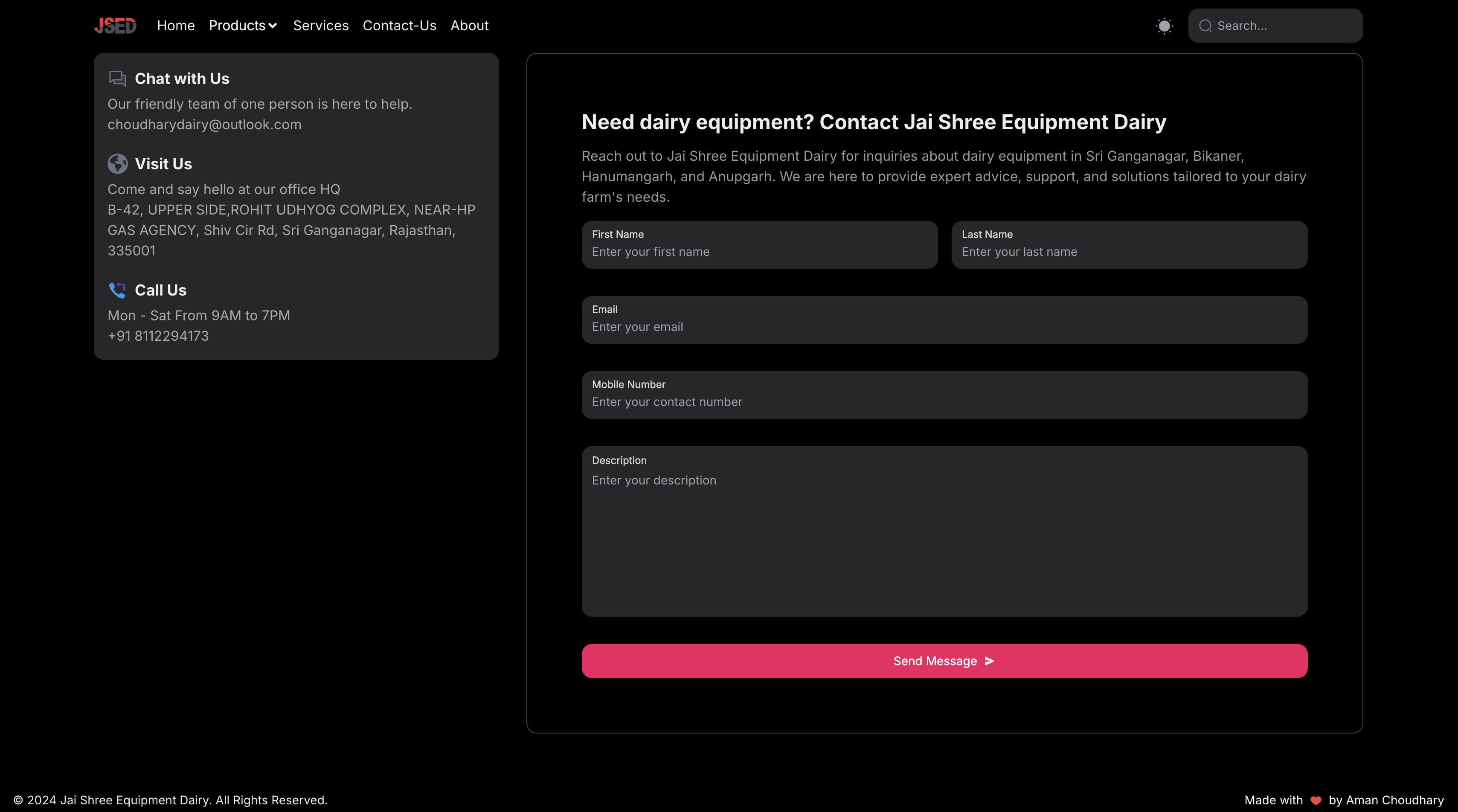 Contact Form - Jai Shree Equipment Dairy