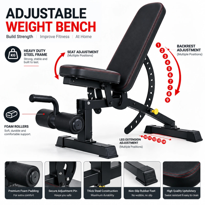 Weight bench in home gym setting