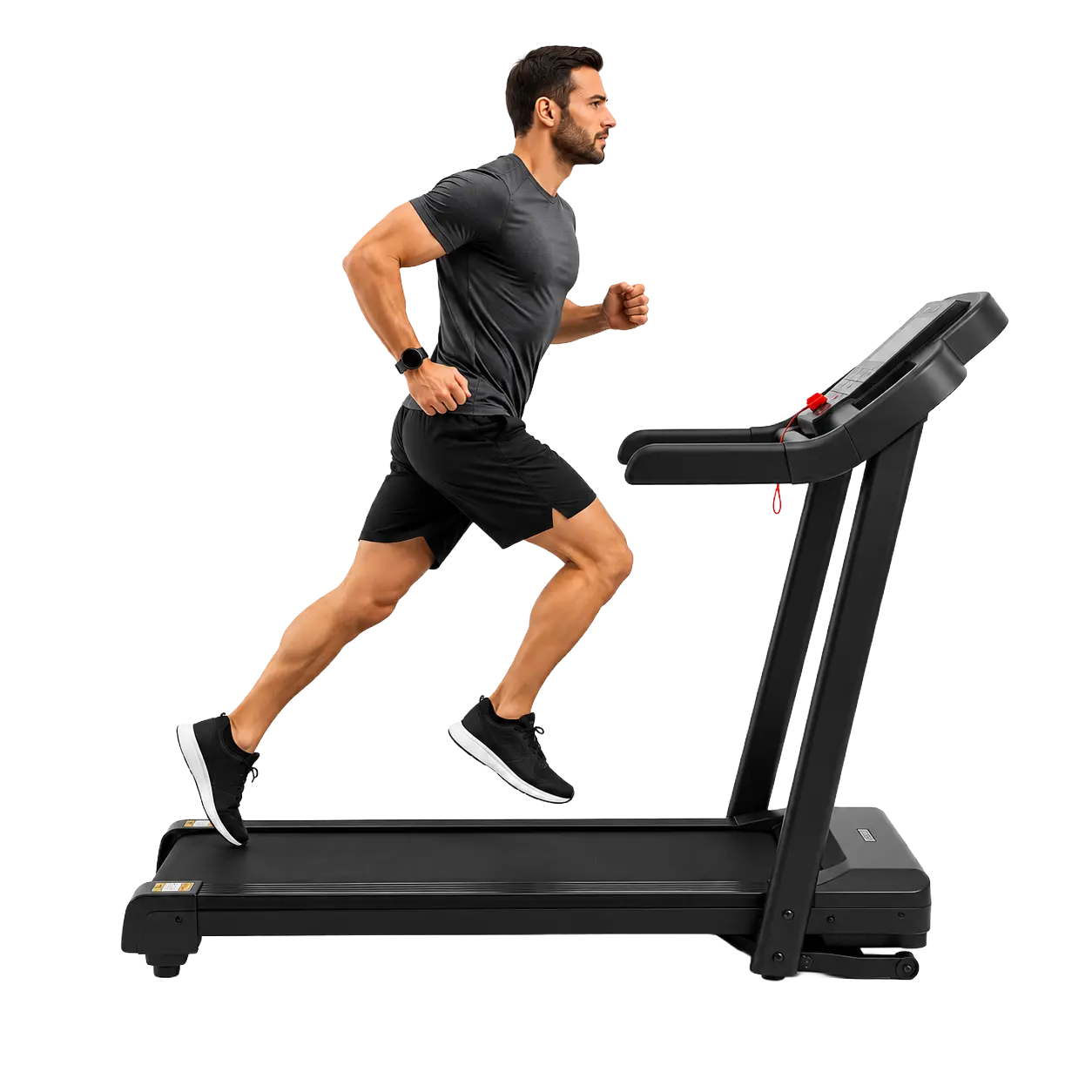 Man running on the Mass Sports PaceMaster X 2HP electric treadmill