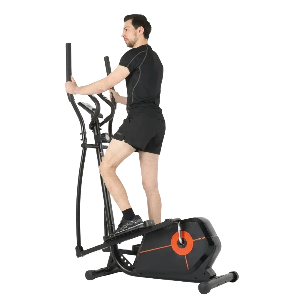 Man exercising on the E569 magnetic elliptical cross trainer