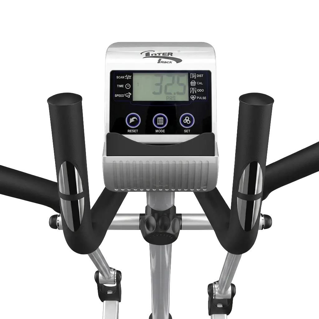 EZ-250 digital console display and handlebars showing workout metrics