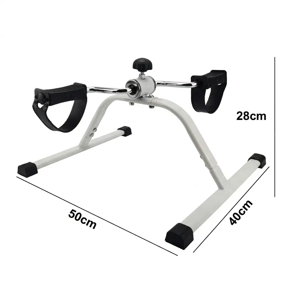Dimensional guide showing the pedal exerciser at 50 cm length, 40 cm width and 28 cm height