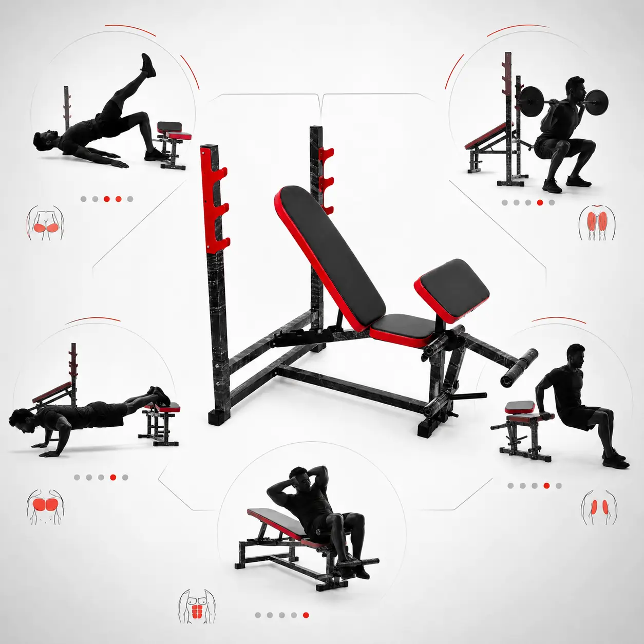 Infographic of alternative exercises you can perform on the multi-function bench