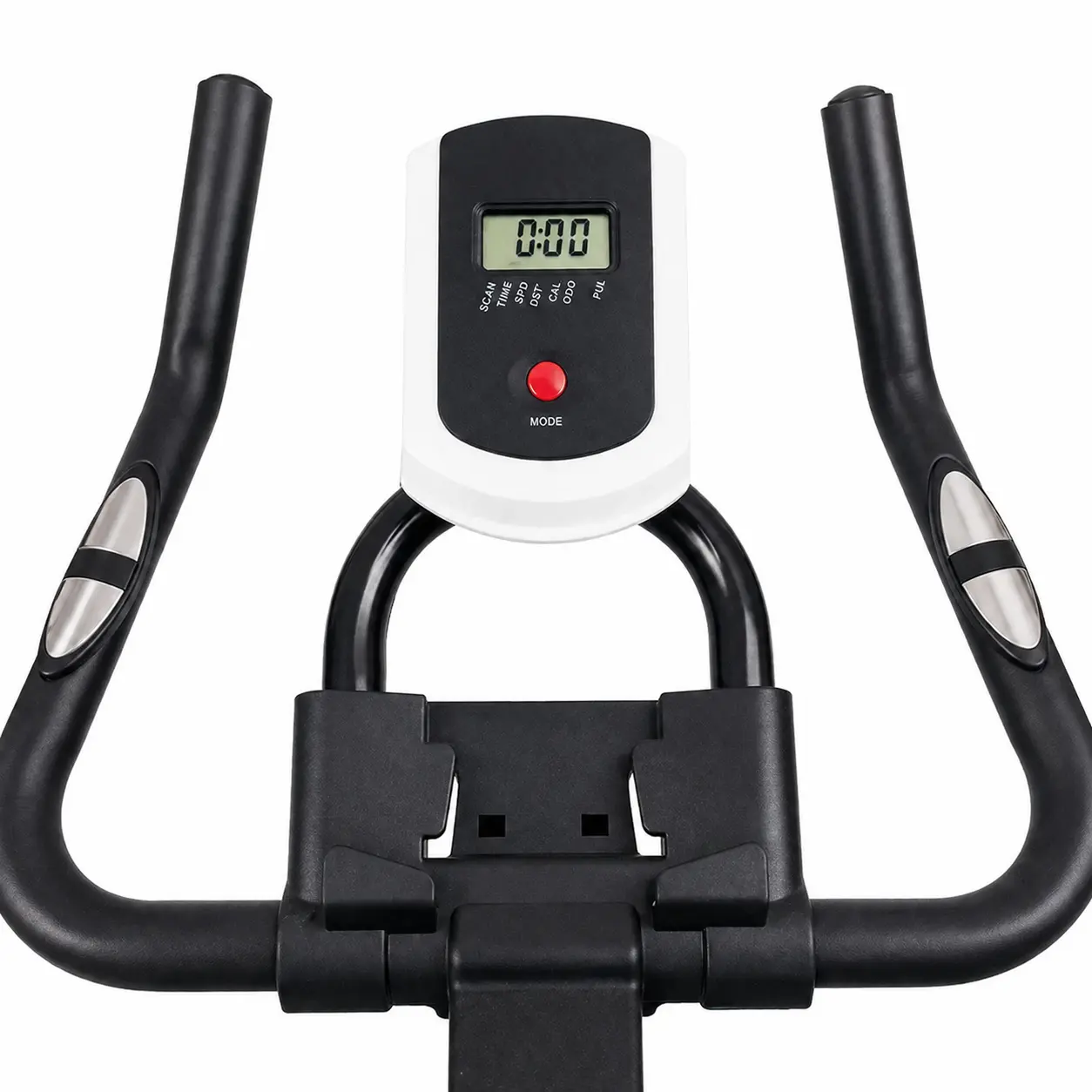 Close-up of the Galecon LCD console and adjustable handlebar