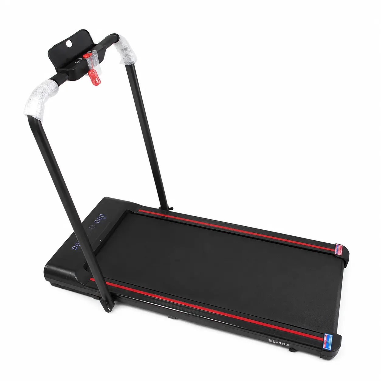 Isometric view of the slim, low-profile SL-104 walking pad on a white background