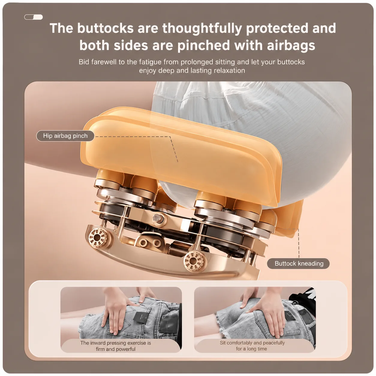 Hip airbag pinch and buttock kneading mechanism cutaway