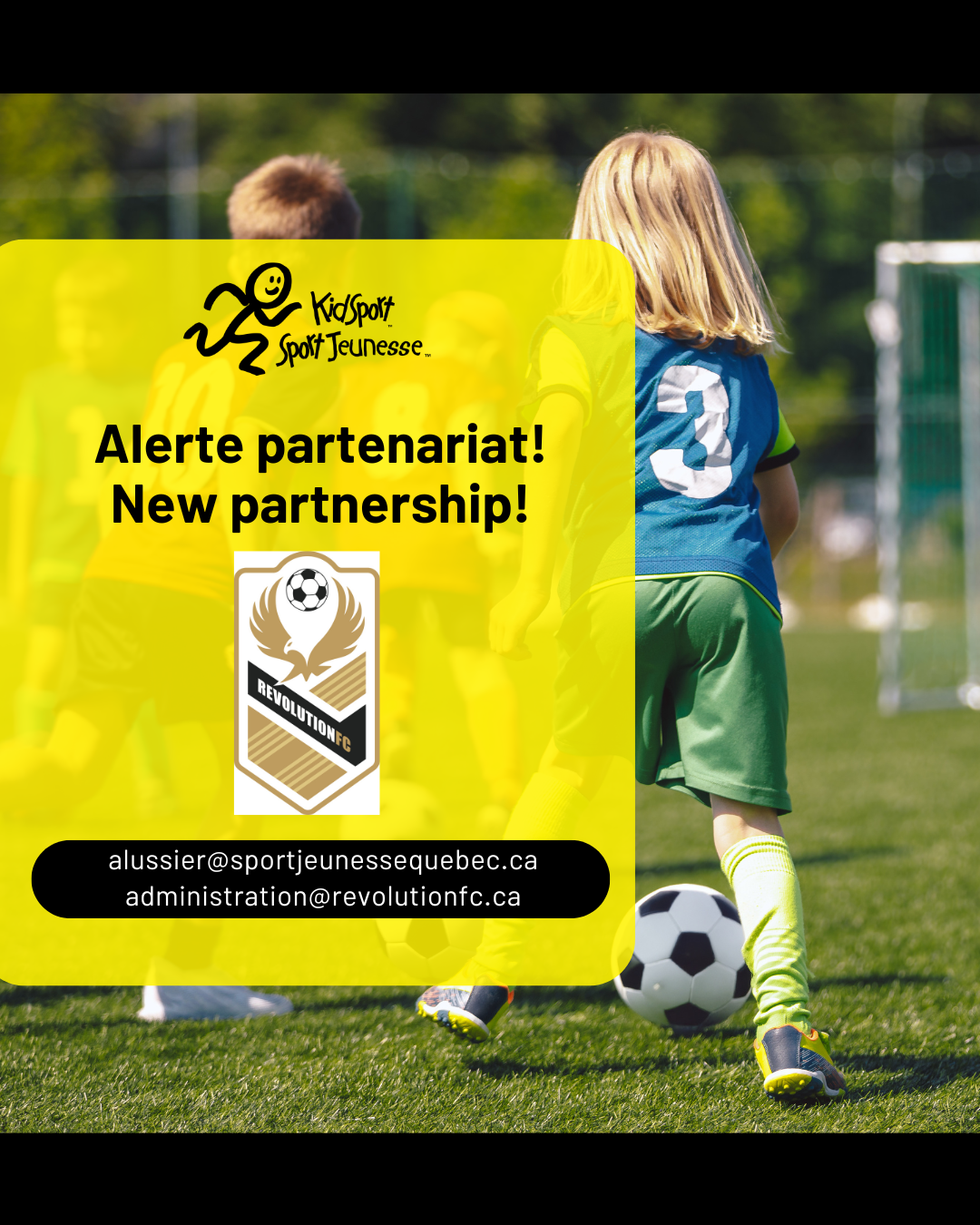 Le REVOLUTION FC s’associe à Sport Jeunesse Québec pour soutenir nos familles!