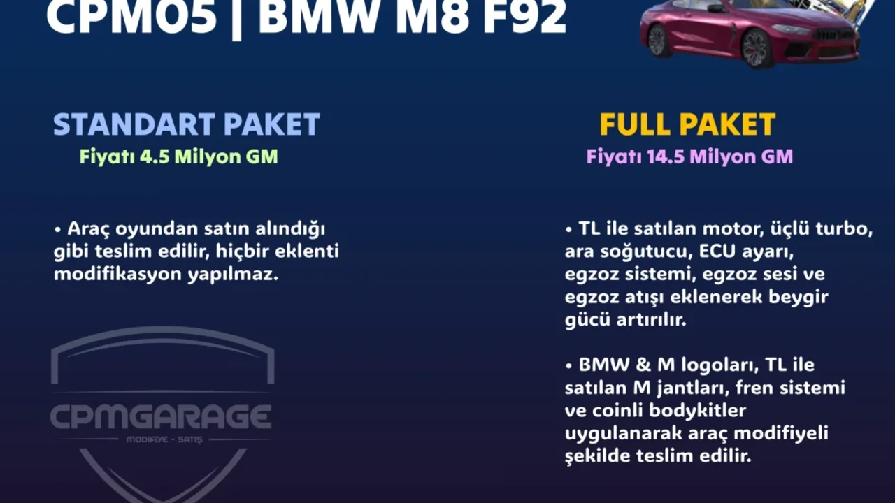 İSTEĞE ÖZEL BMW M8 F92 YAPILIR.