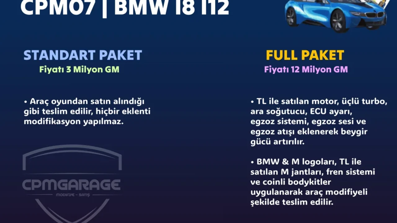 İSTEĞE ÖZEL BMW İ8 I12 YAPILIR. - PlayGaraj In-Game Vehicle for Sale