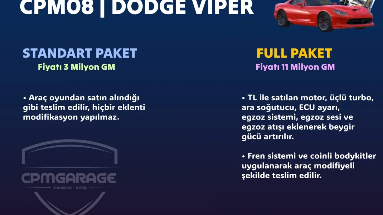 İSTEĞE ÖZEL DODGE VİPER YAPILIR.