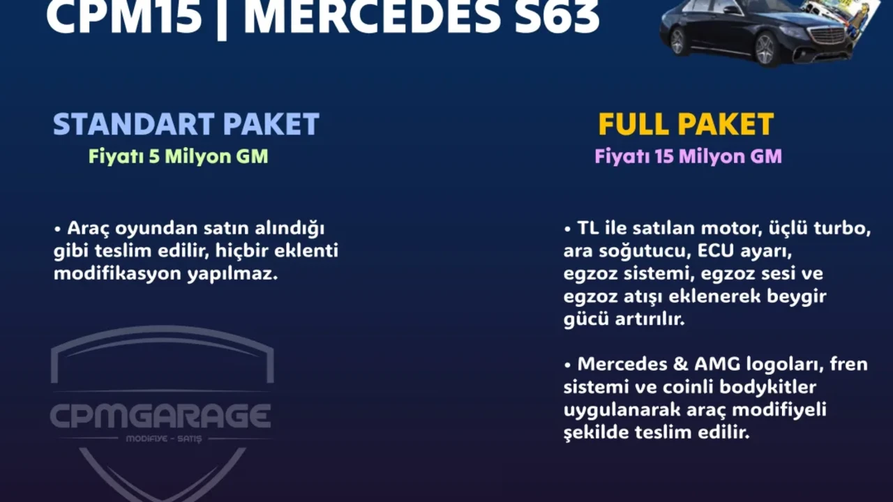 İSTEĞE ÖZEL MERCEDES S63 YAPILIR. - PlayGaraj In-Game Vehicle for Sale