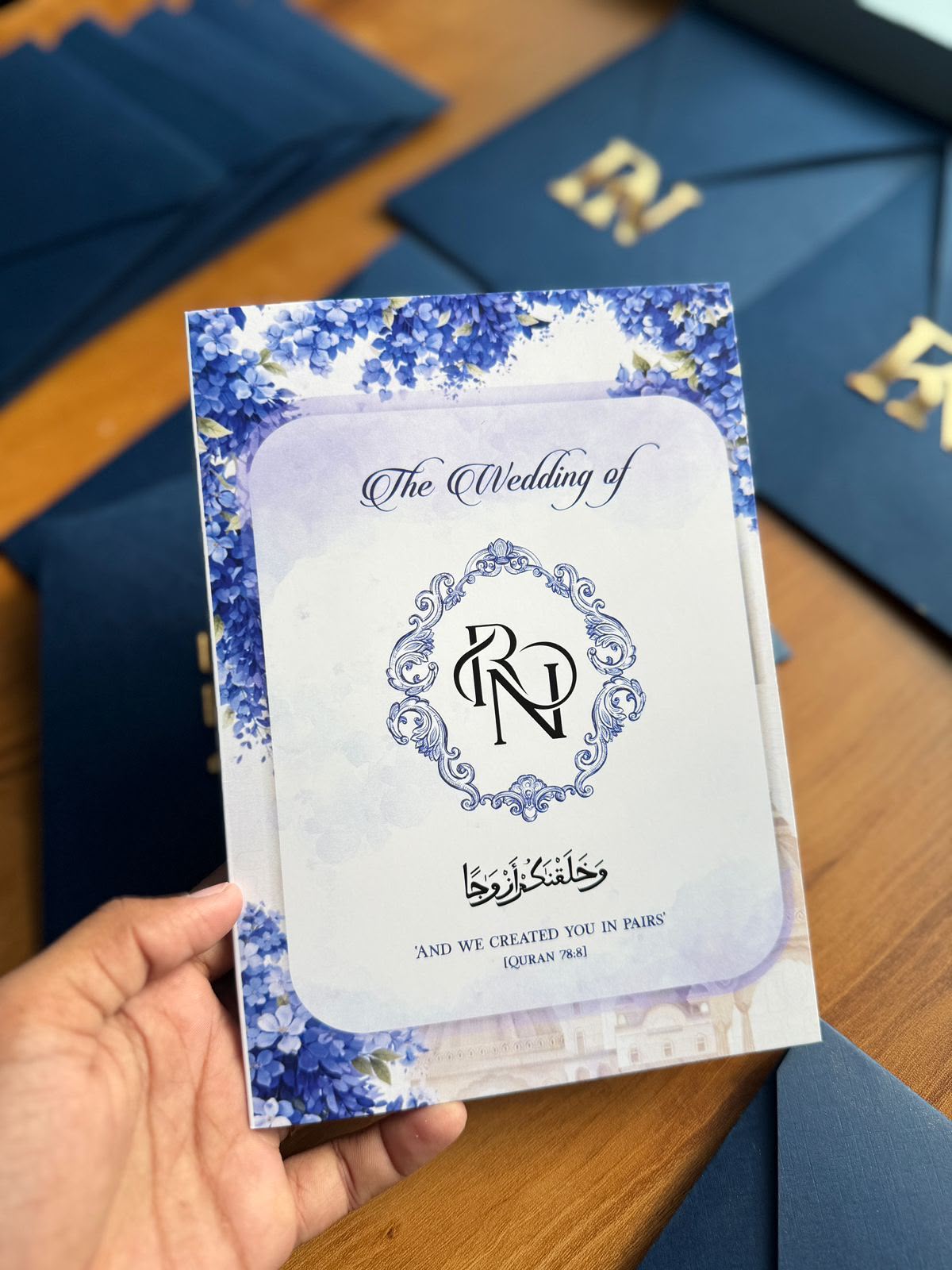 Blue Blossom Monogram Invitation