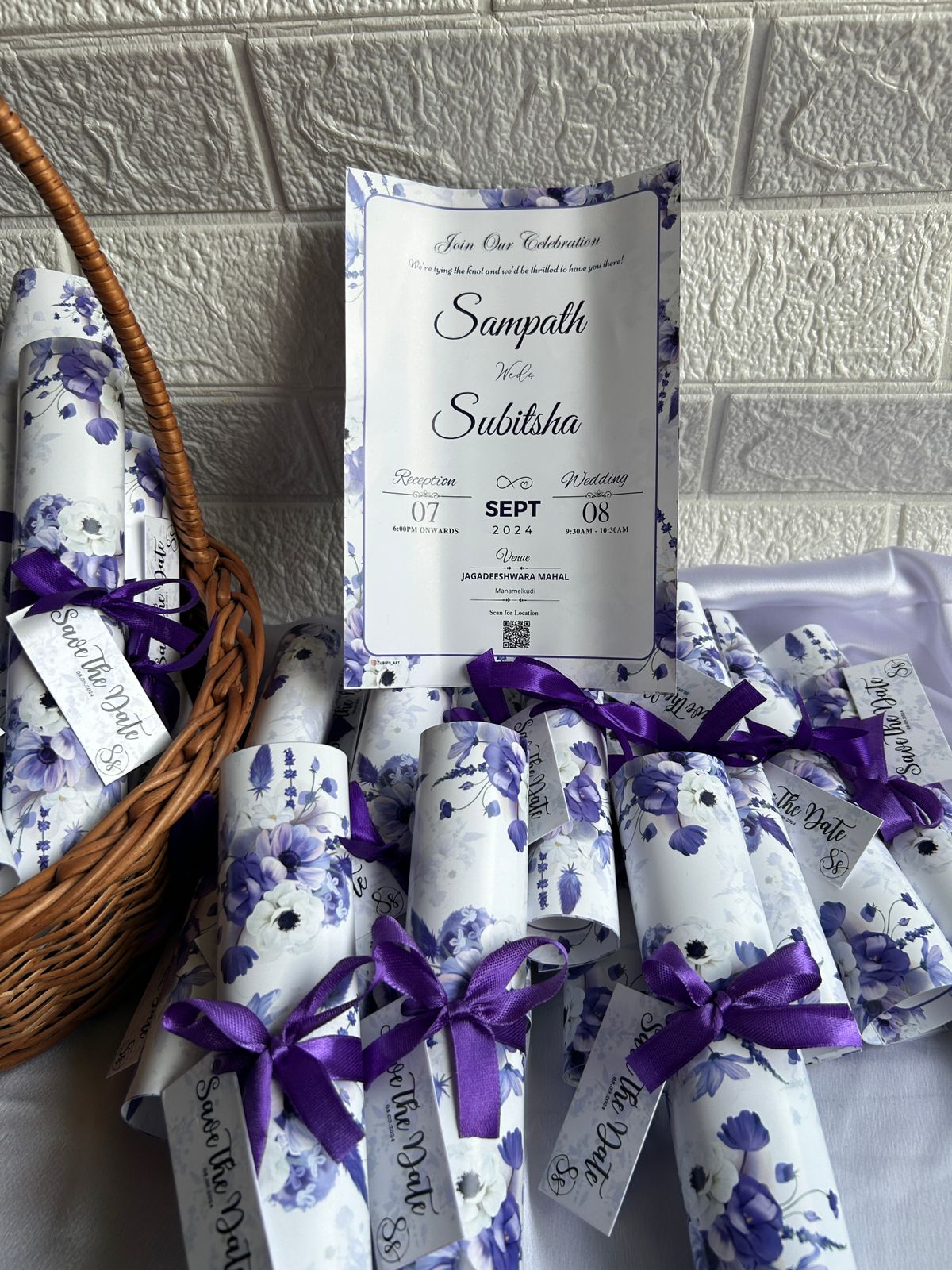Lavender Floral Scroll Invitation