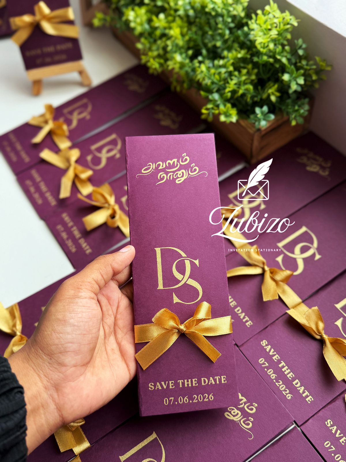 Purple Save The Date Ribbon Invitation