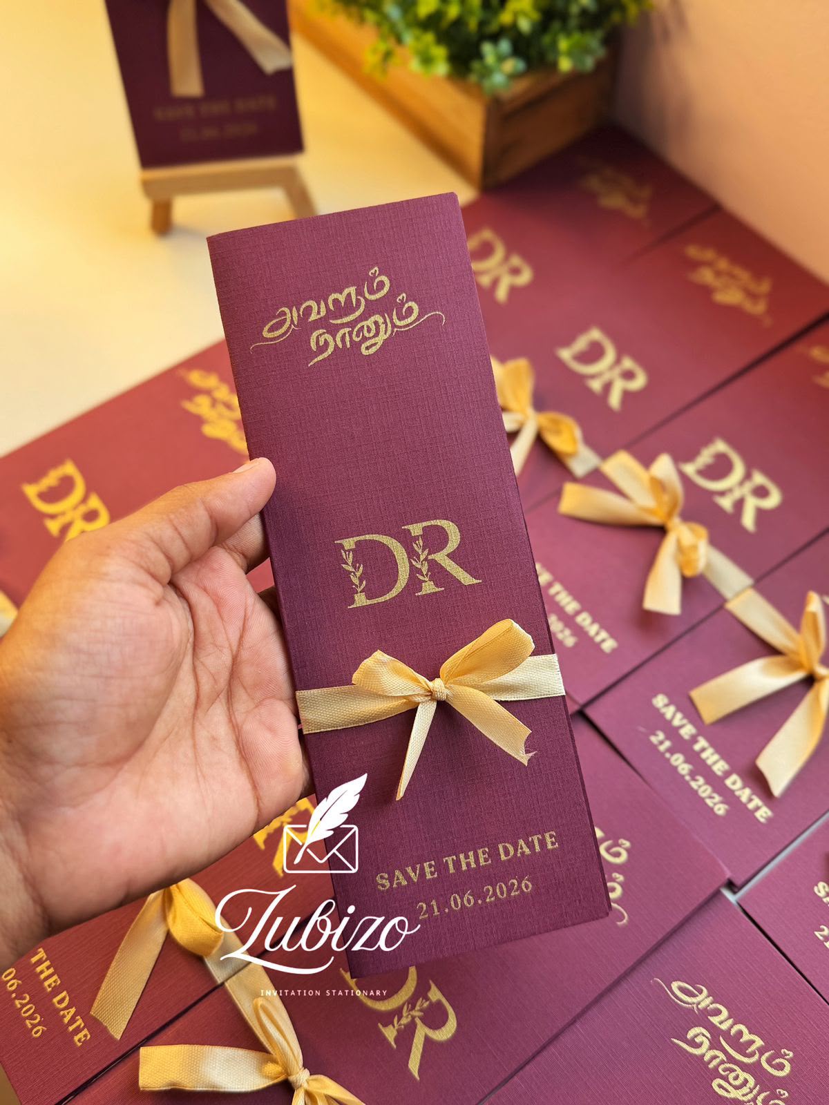 Burgundy Save The Date Ribbon Invitation