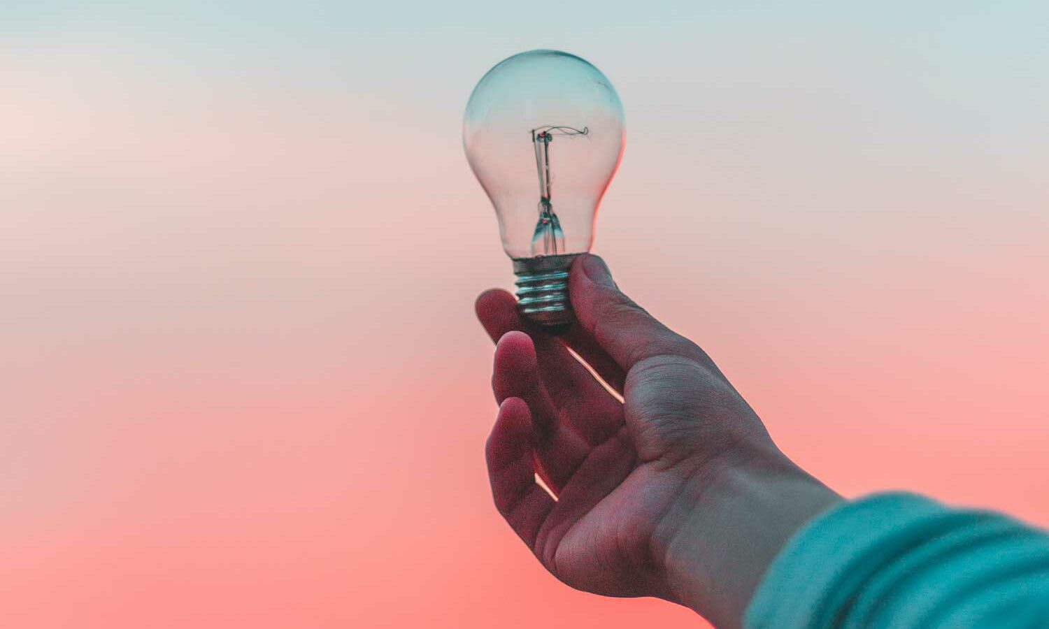 Hand holding a light bulb.