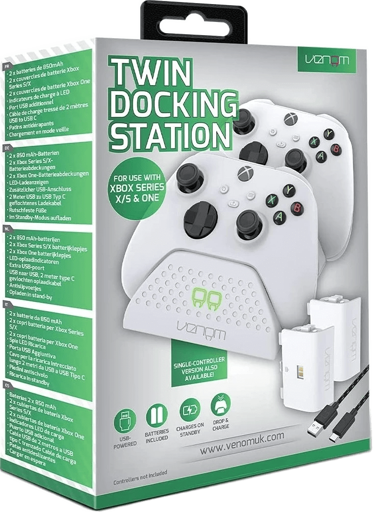 Venom Twin Charging Dock With 2 x Rechargeable Battery Packs (Xbox Series X & S Xbox One) - White