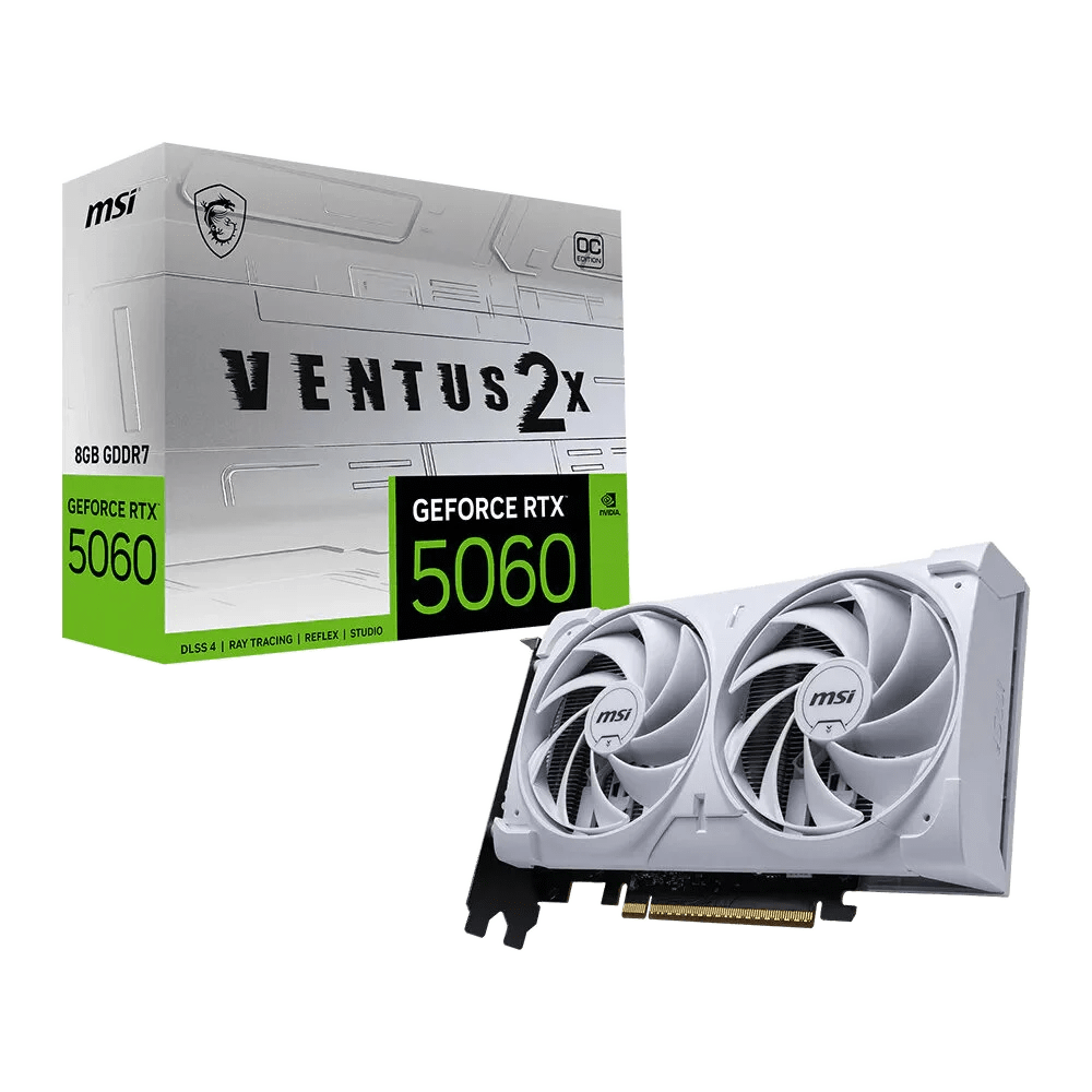 MSI GeForce RTX 5060 Ti Ventus 2X OC Plus Graphics Card, 8GB GDDR7 128-Bit Memory, 2602 MHz Boost Clock, 28 Gbps Memory Speed, 4608 CUDA Cores, PCI Express Gen 5, White | 912-V536-025 5