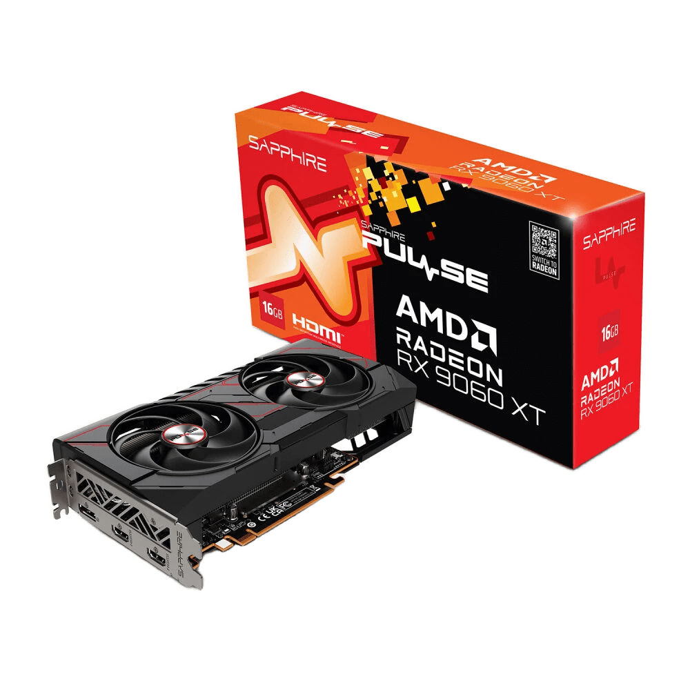 SAPPHIRE PULSE AMD Radeon RX 9060 XT Graphics Card, 16GB GDDR6 128-Bit Memory, 3290 MHz Boost Clock, 2048 Stream Processors, 20 Gbps Memory Speed, PCI-Express 5.0 x16 | 11350-03-20G 4