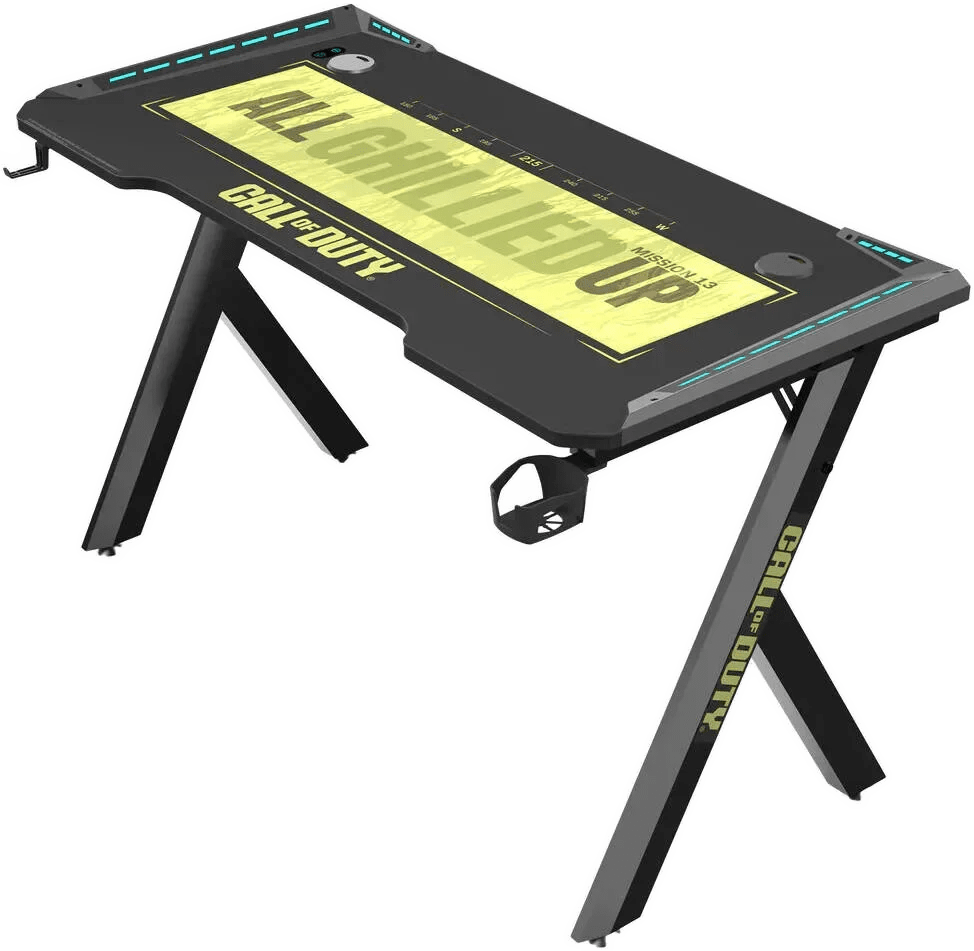 GAMEON Call Of Duty Hawksbill Series RGB Flowing Light Gaming Desk, Size 1200-600-720mm With (8003003mm - Mouse Pad), Headphone Hook & Cup Holder, Up to 120 Kgs Load, BlackGreen