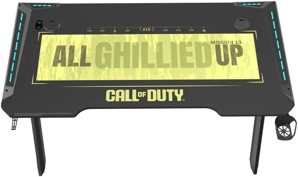GAMEON Call Of Duty Hawksbill Series RGB Flowing Light Gaming Desk, Size 1200-600-720mm With (8003003mm - Mouse Pad), Headphone Hook & Cup Holder, Up to 120 Kgs Load, BlackGreen 3